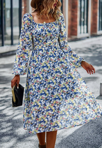 Square Neck Printed Flowy Dress