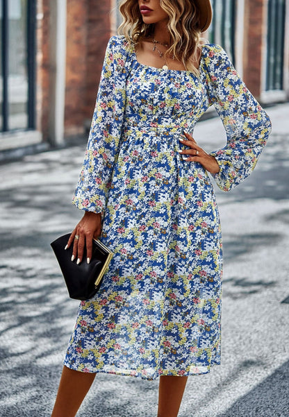 Square Neck Printed Flowy Dress