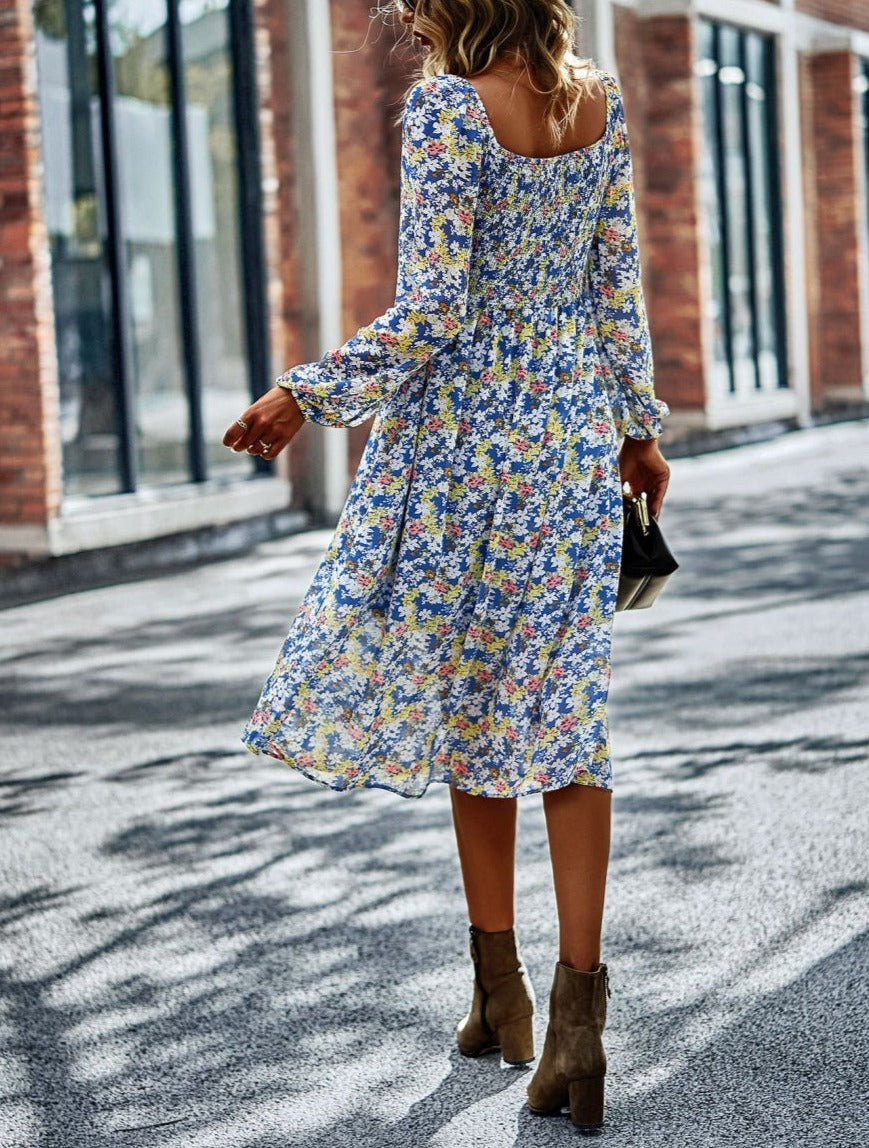 Square Neck Printed Flowy Dress