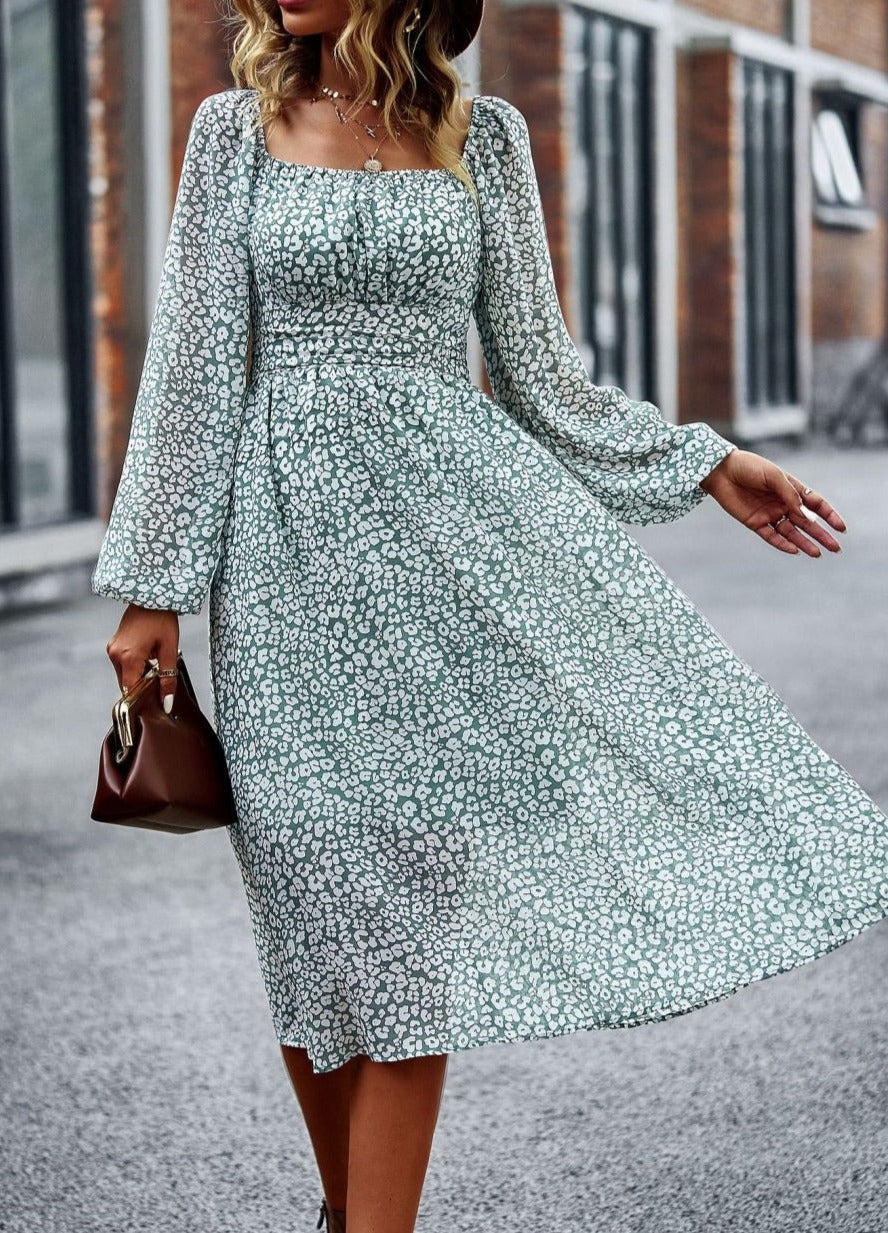 Square Neck Printed Flowy Dress