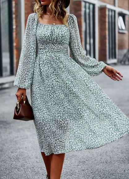 Square Neck Printed Flowy Dress