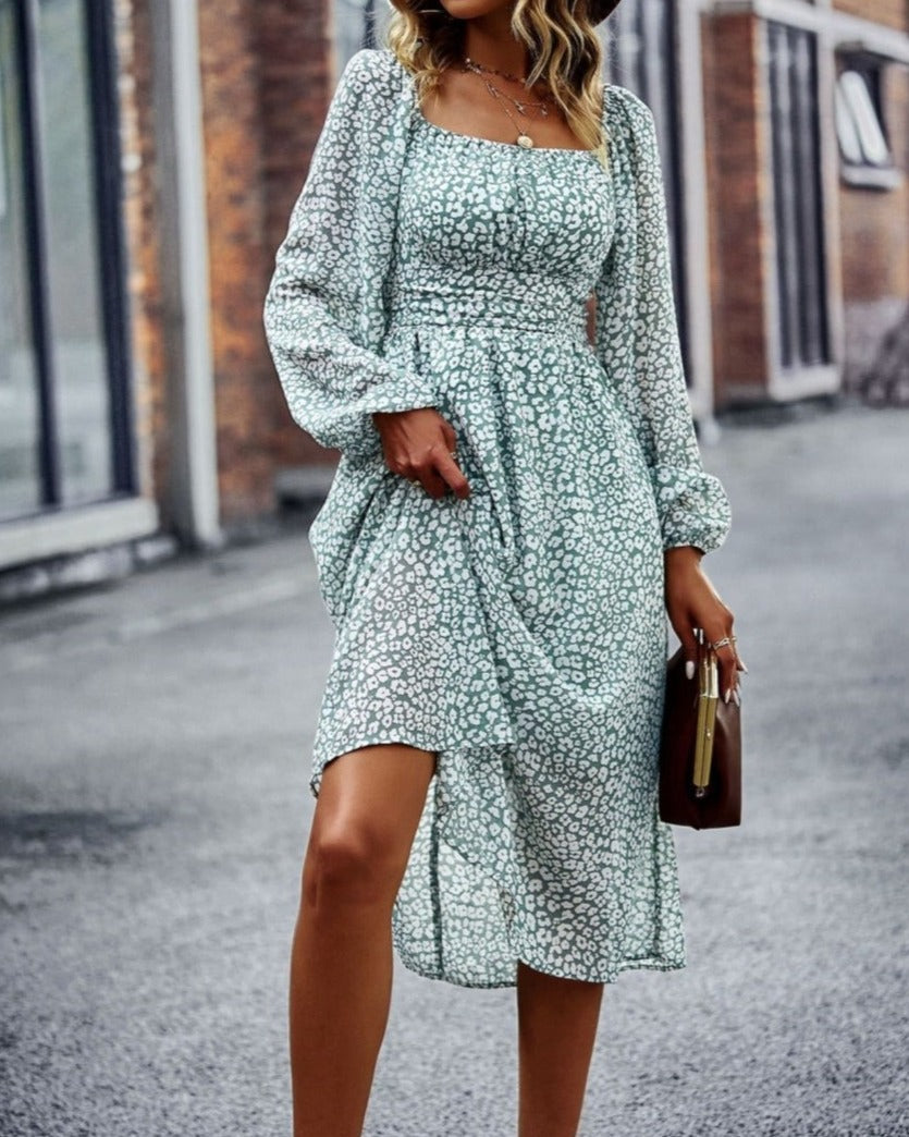 Square Neck Printed Flowy Dress