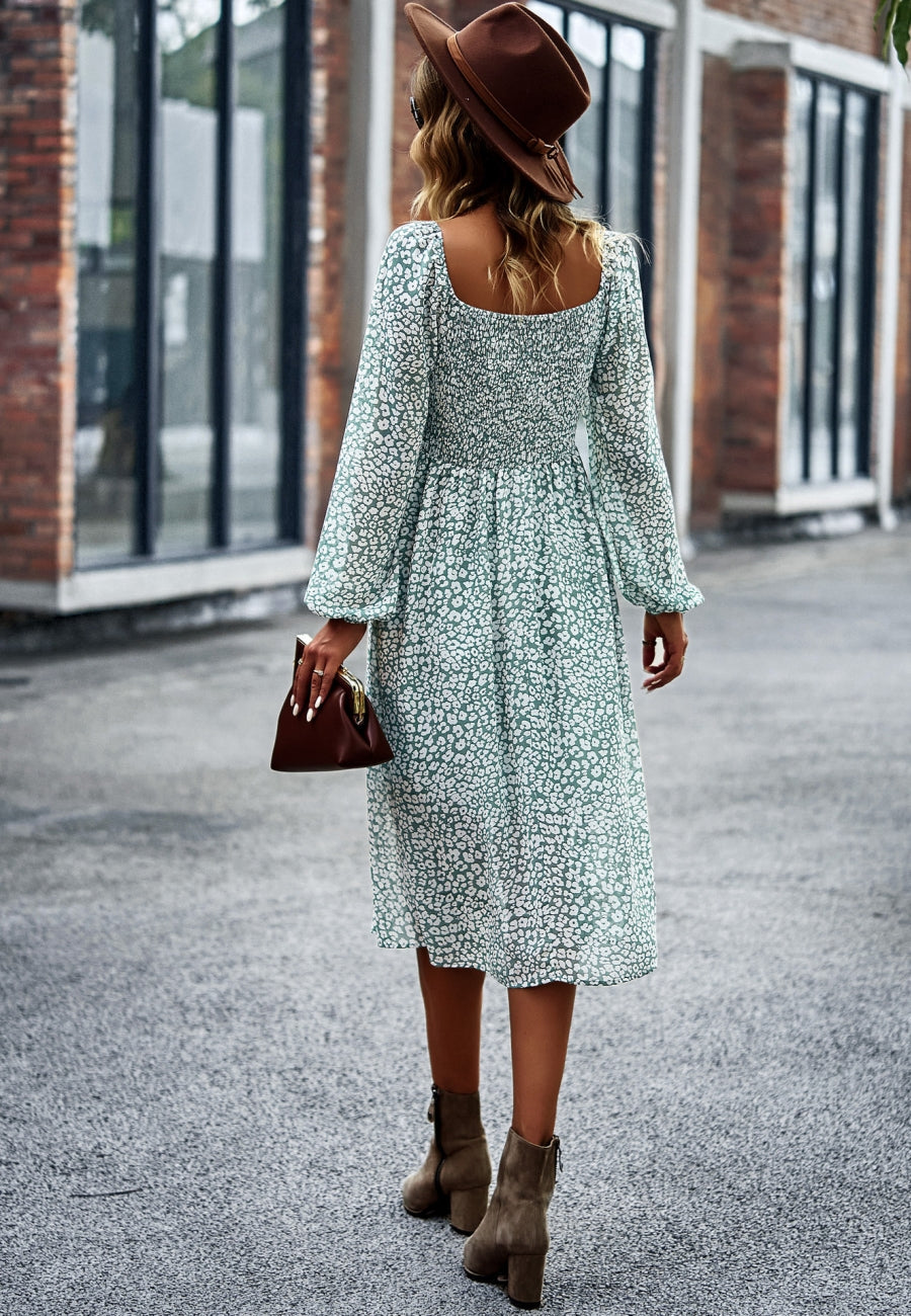 Square Neck Printed Flowy Dress