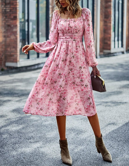 Square Neck Printed Flowy Dress