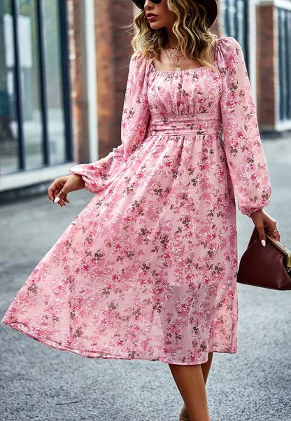 Square Neck Printed Flowy Dress