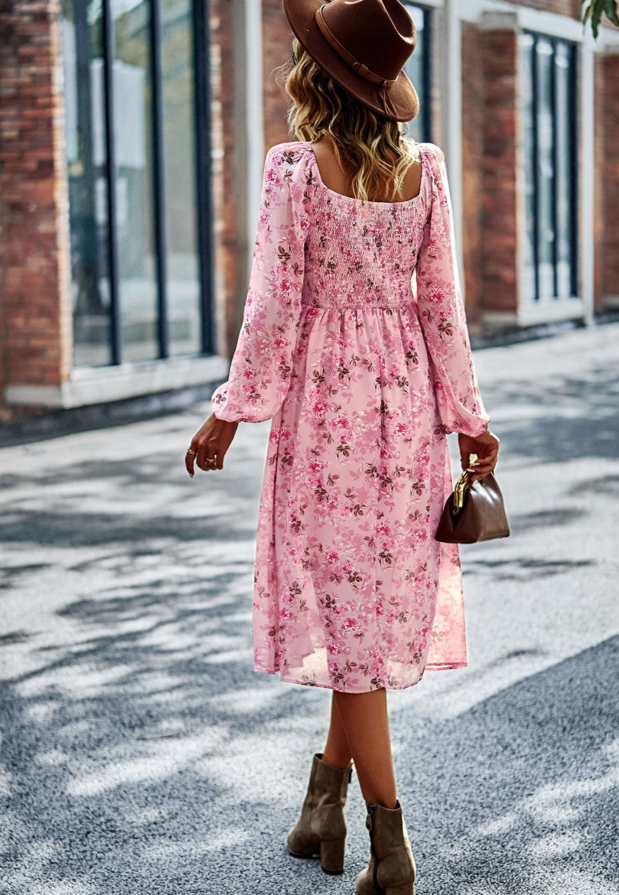 Square Neck Printed Flowy Dress