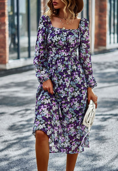 Square Neck Printed Flowy Dress