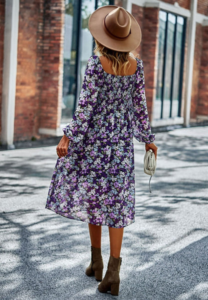 Square Neck Printed Flowy Dress