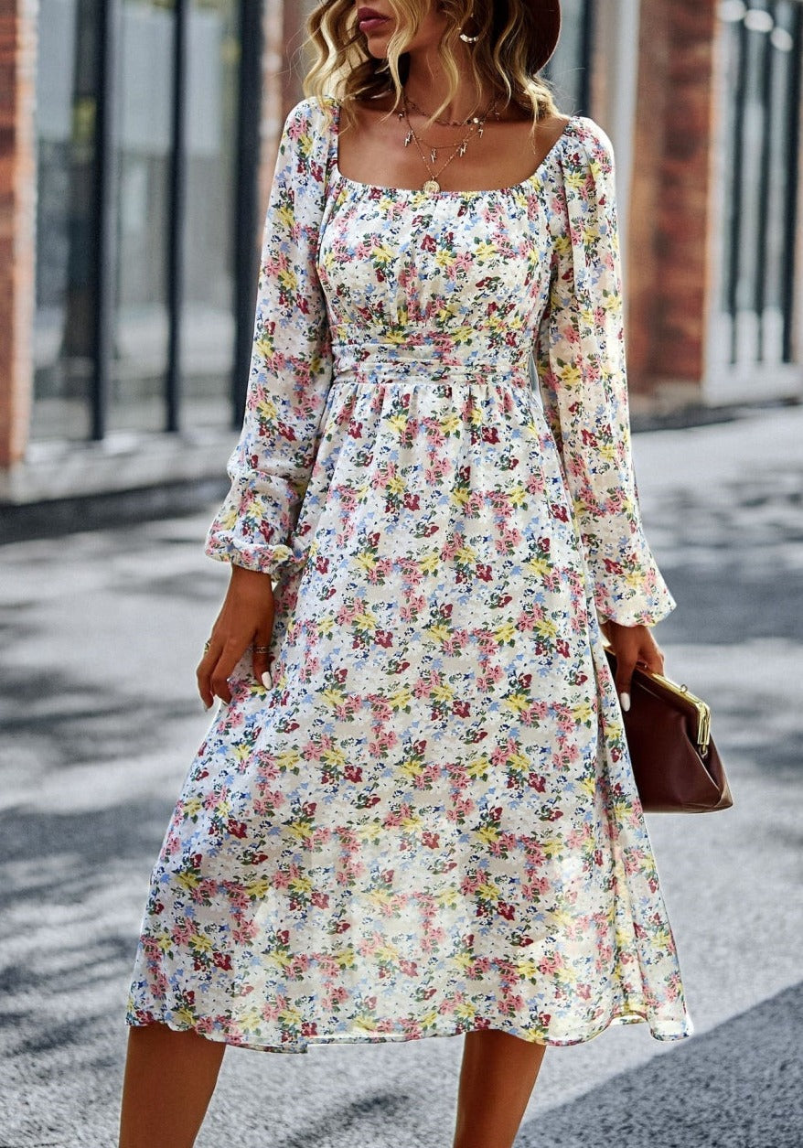 Square Neck Printed Flowy Dress