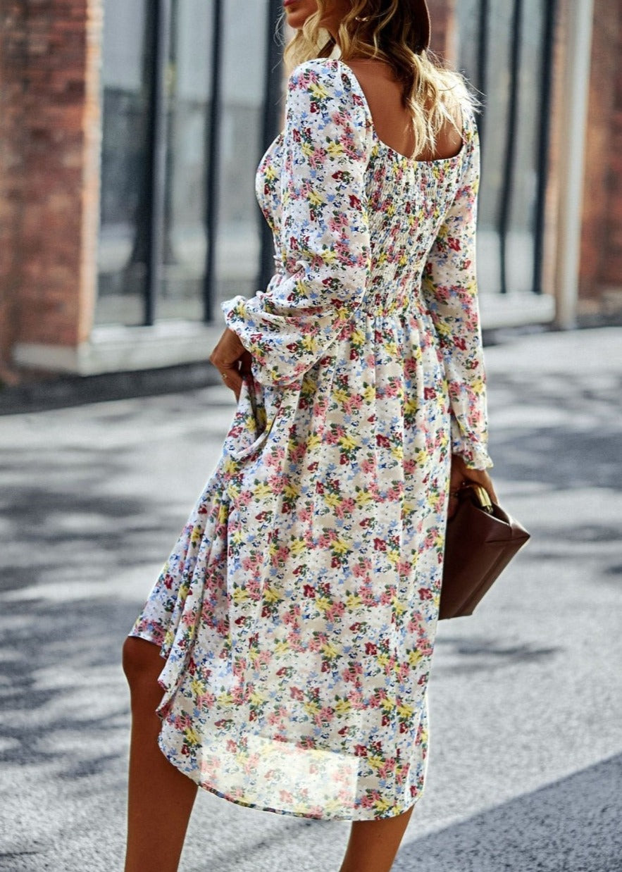 Square Neck Printed Flowy Dress