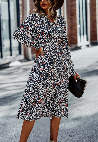 V Neck Floral Button Down Dress