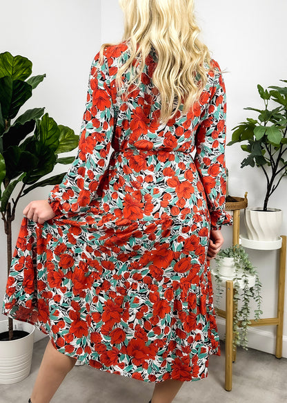 V Neck Floral Button Down Dress