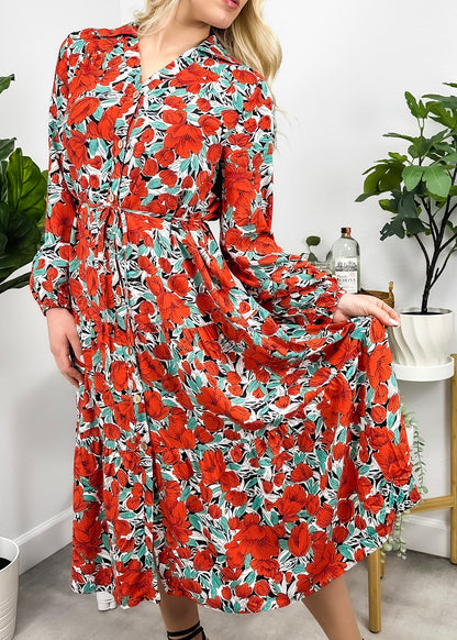 V Neck Floral Button Down Dress