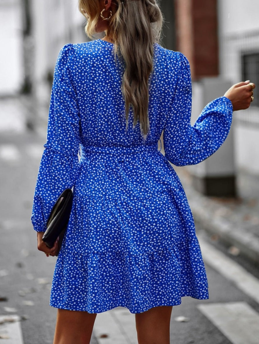 Printed Surplice Neck Fall Dress