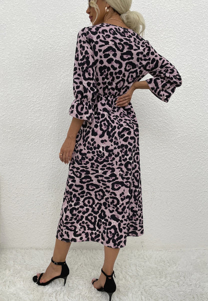 Leopard Print Three Quarter Sleeve Dress