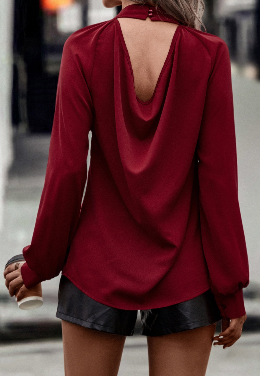 Solid Color Cowl Back Blouse