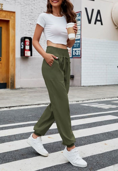 Shirred Waist Jogger Pants