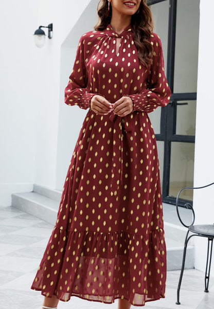 Polka Dot Mock Long Sleeve Maxi Dress