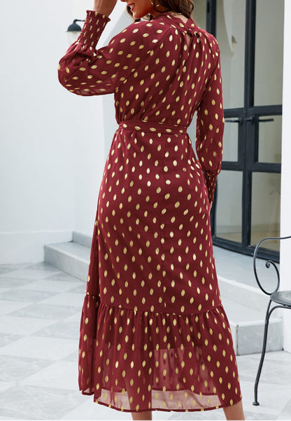 Polka Dot Mock Long Sleeve Maxi Dress