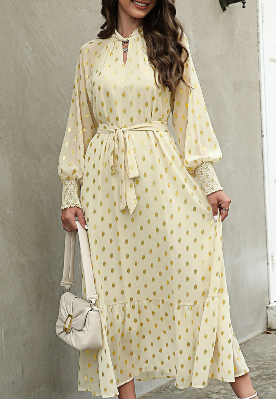 Polka Dot Mock Long Sleeve Maxi Dress