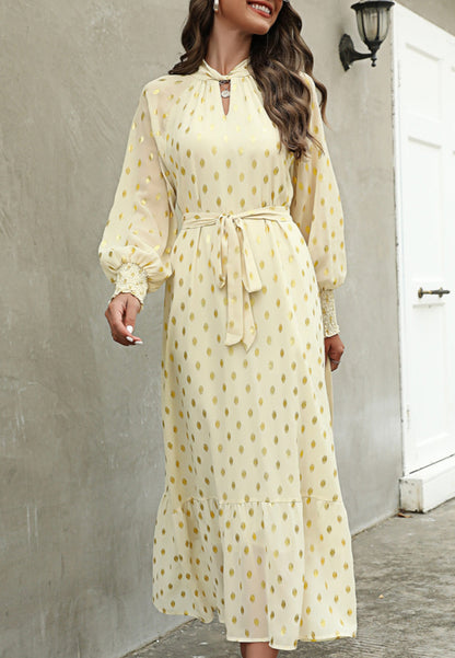 Polka Dot Mock Long Sleeve Maxi Dress