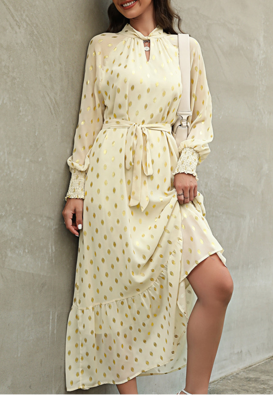 Polka Dot Mock Long Sleeve Maxi Dress