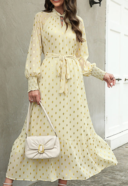 Polka Dot Mock Long Sleeve Maxi Dress