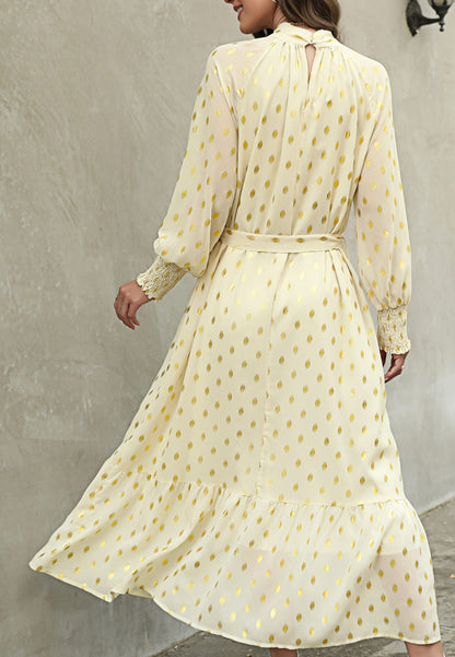 Polka Dot Mock Long Sleeve Maxi Dress