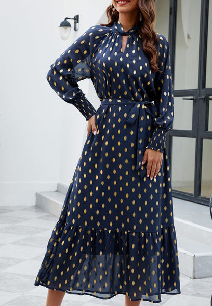 Polka Dot Mock Long Sleeve Maxi Dress