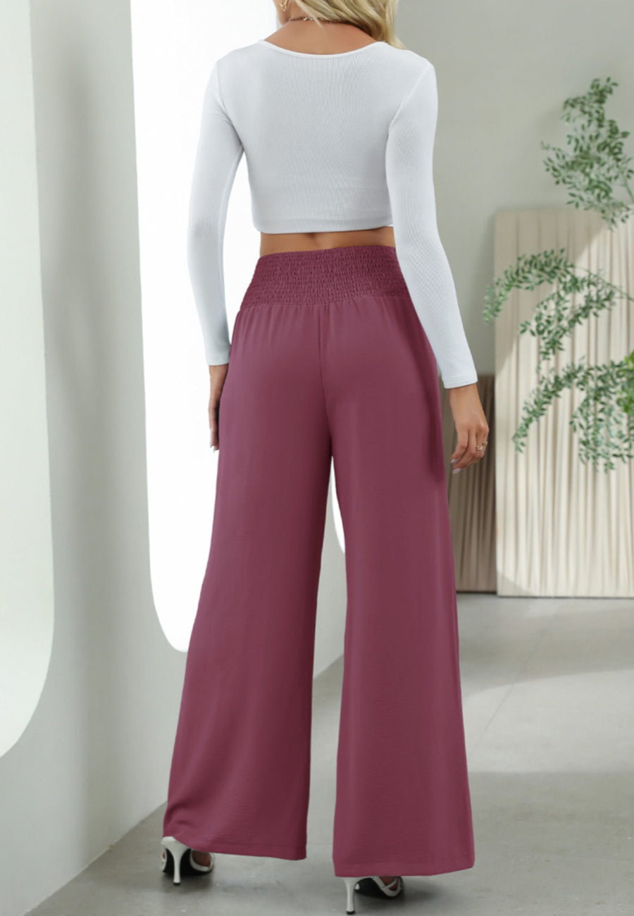 Button Detail Shirred Waist Pants