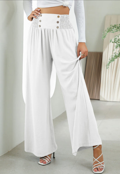 Button Detail Shirred Waist Pants