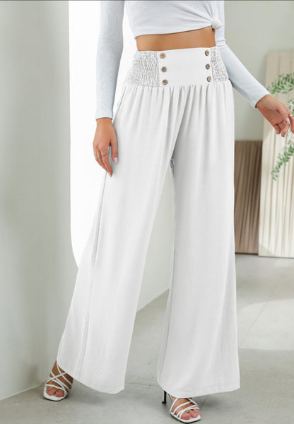 Button Detail Shirred Waist Pants