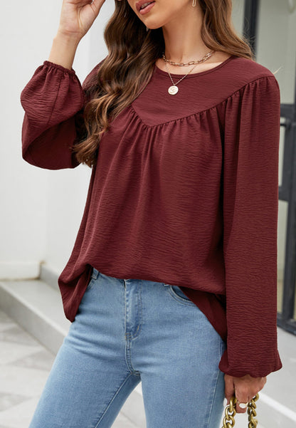 Solid V Line Ruffle Blouse