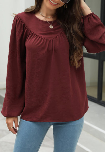 Solid V Line Ruffle Blouse