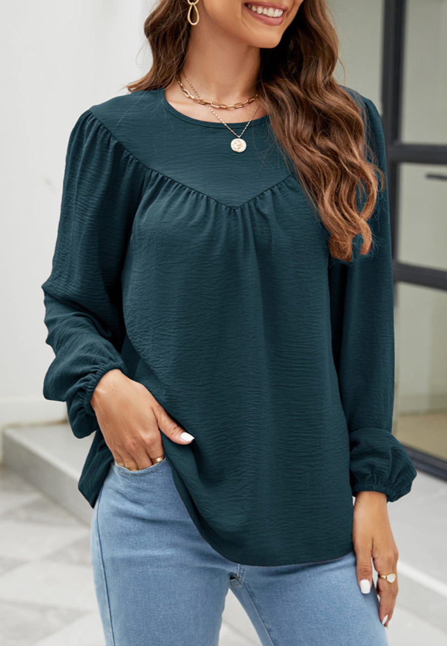 Solid V Line Ruffle Blouse