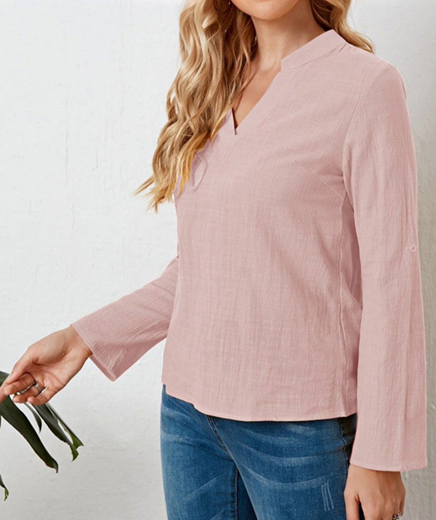 Blusa de manga larga con cuello mandarín 