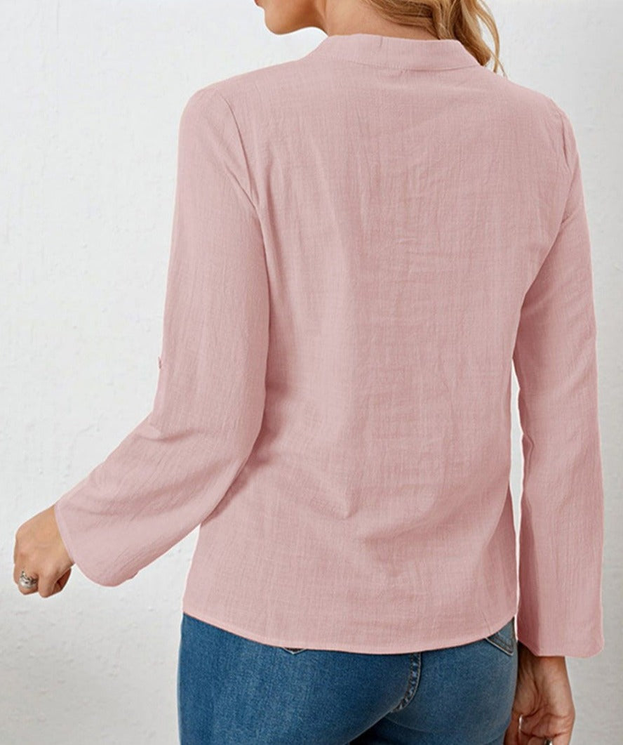 Blusa de manga larga con cuello mandarín 