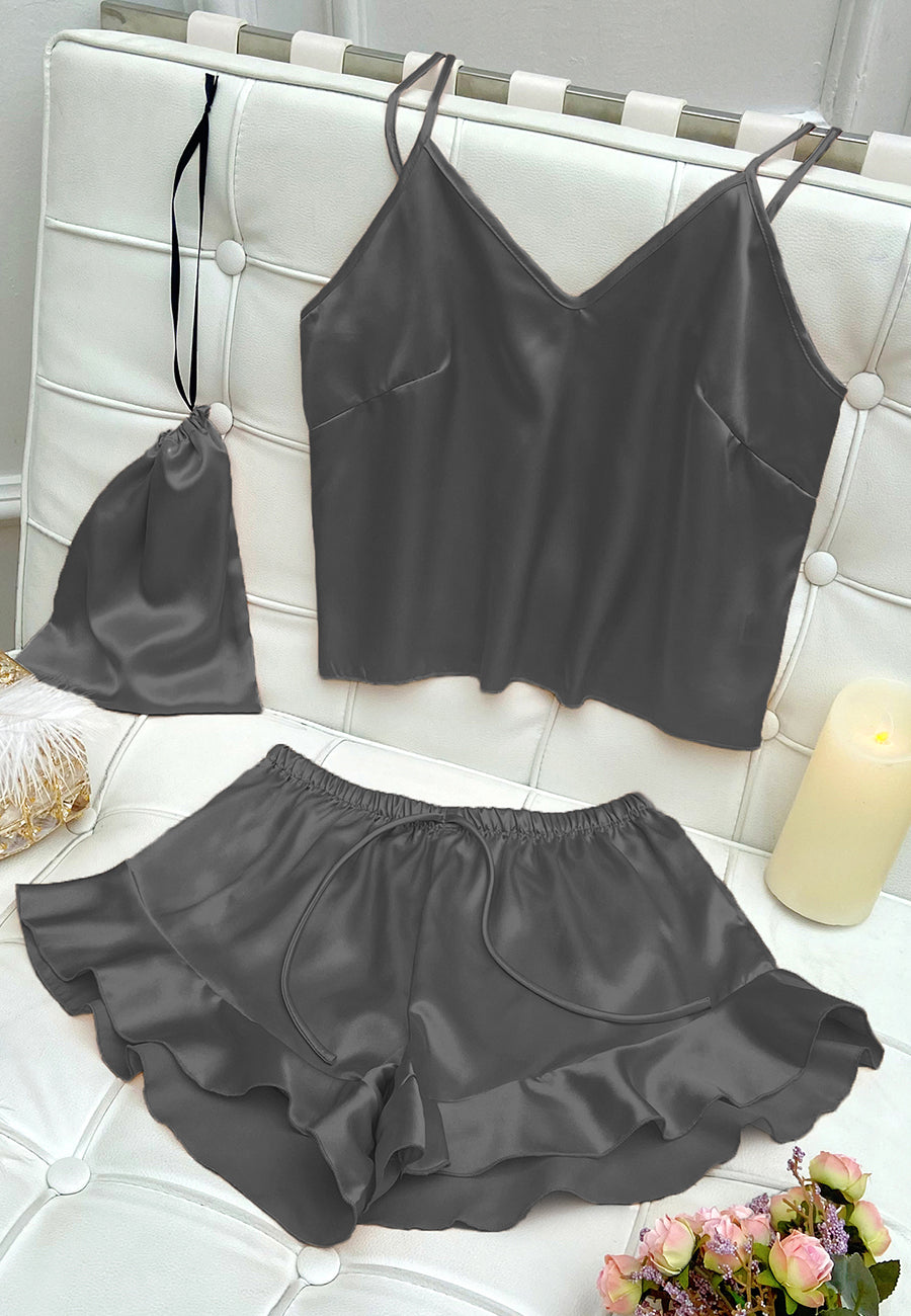 Satin Tank and Ruffle Hem Shorts