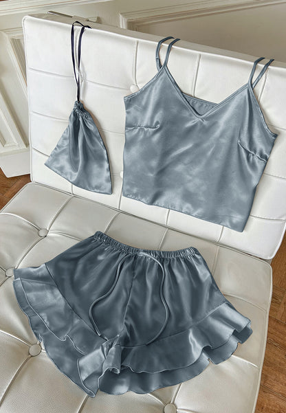 Satin Tank and Ruffle Hem Shorts