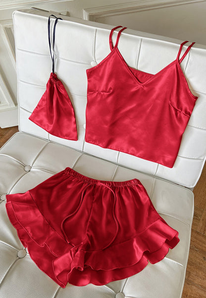 Satin Tank and Ruffle Hem Shorts