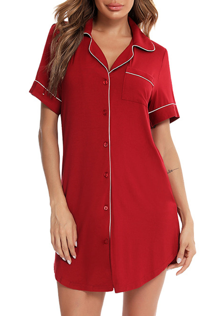 Button Down Rounded Hem Sleep Dress