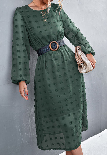 Swiss Dot Long Puff Sleeve Dress