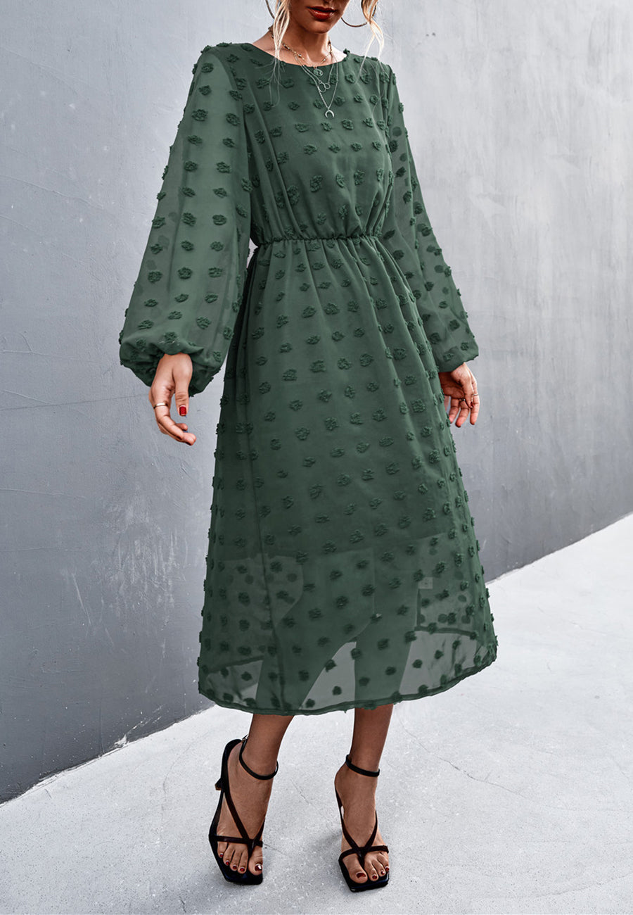 Swiss Dot Long Puff Sleeve Dress