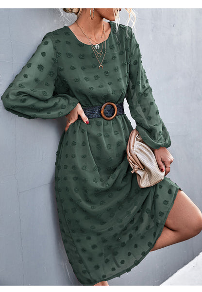 Swiss Dot Long Puff Sleeve Dress