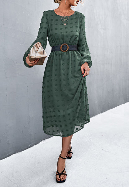 Swiss Dot Long Puff Sleeve Dress