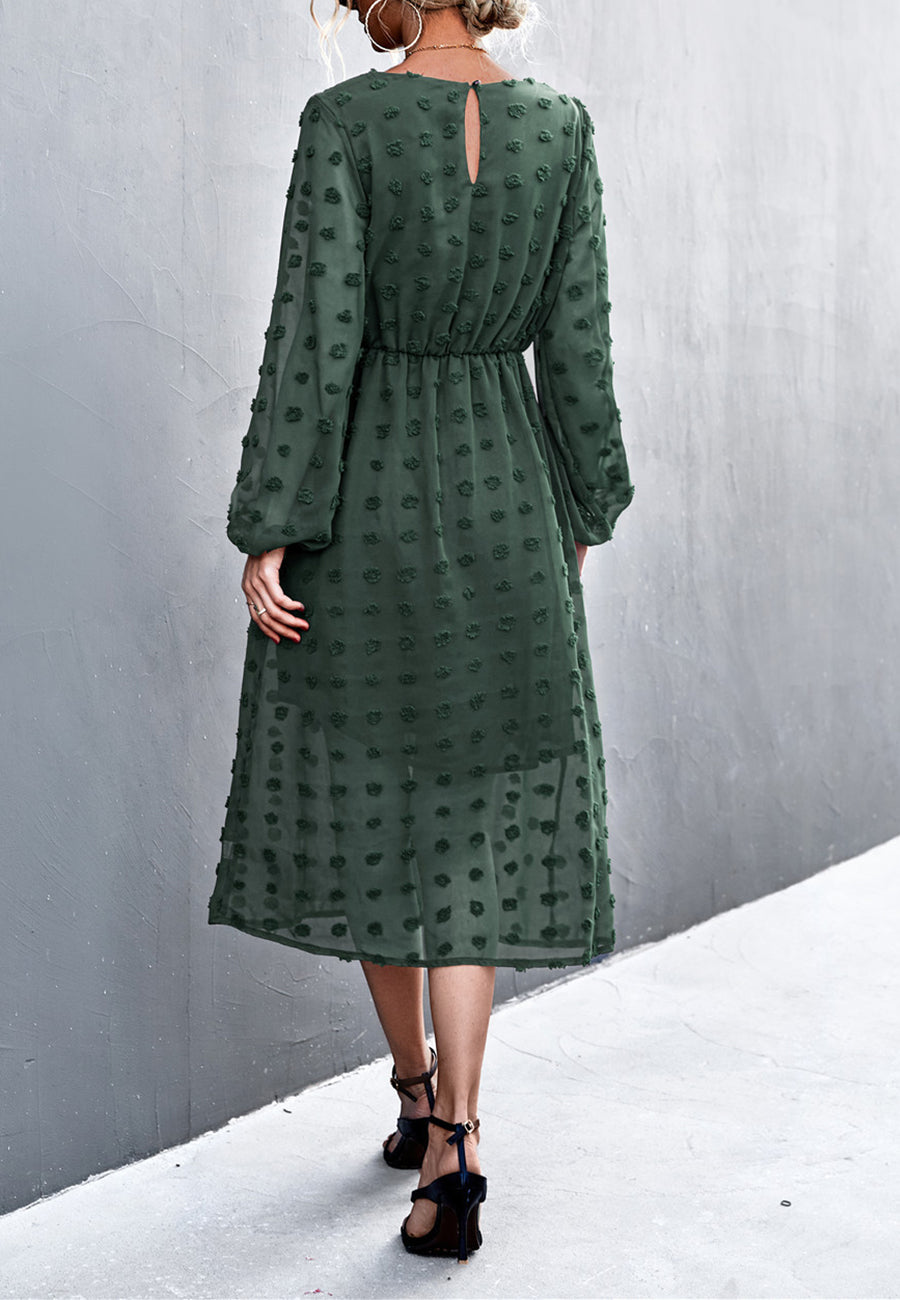 Swiss Dot Long Puff Sleeve Dress