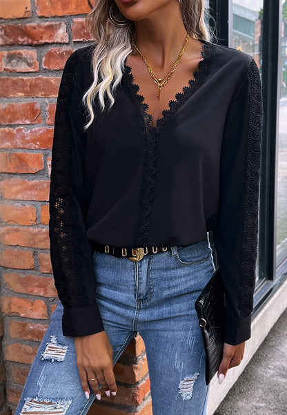 V Neck Scallop Lace Trim Bodysuit