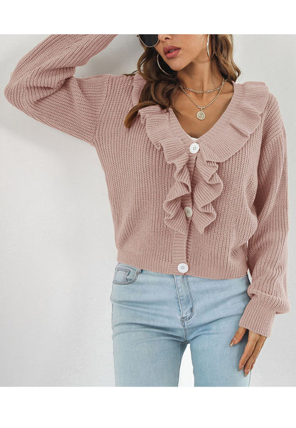 Ruffle Front Button Down Cardigan