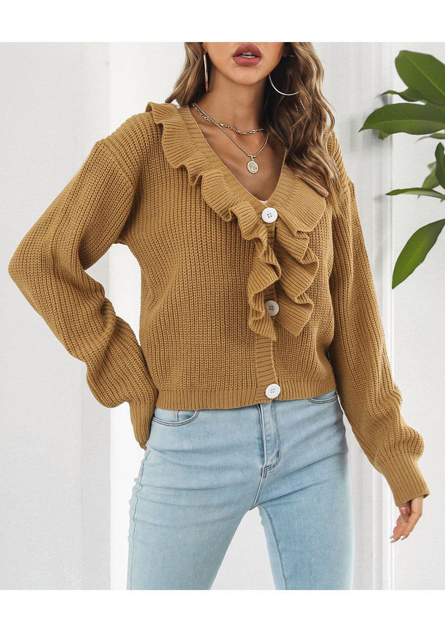 Ruffle Front Button Down Cardigan