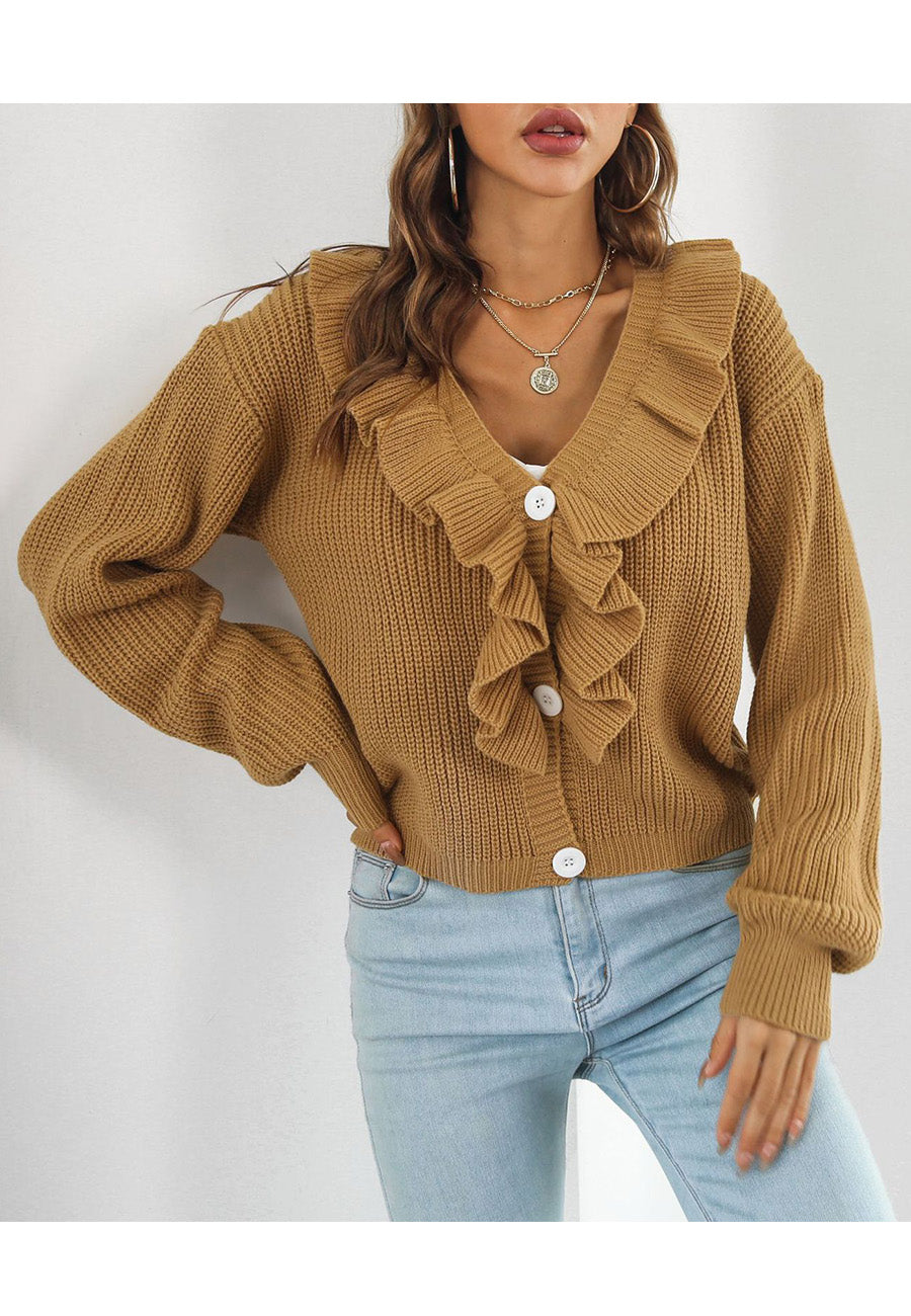 Ruffle Front Button Down Cardigan